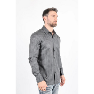 Mens Modern Fit Stretch Foiled Black Long Sleeve Shirt