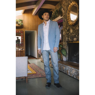Platini Men's Double Button Western Blazer - Light Blue