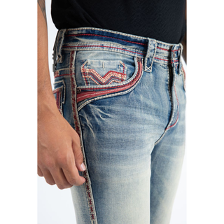 Men's Light Slim Boot Cut Red Triple Stitch Signature Pocket Denim Pants