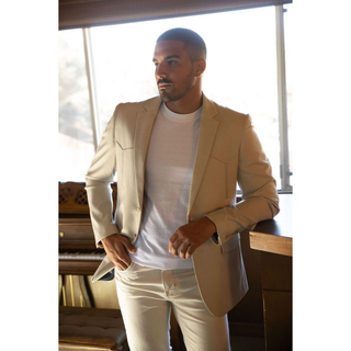 Platini Men's Double Button Western Blazer - Beige