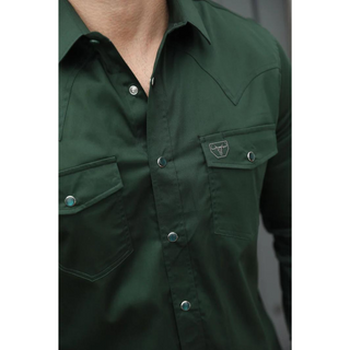 Platini Men's Modern Fit Solid Green Dress Shirt