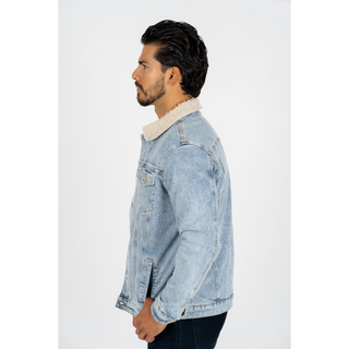 Platini Men's Light Blue Faux Shearling-Lined Denim Jacket