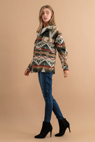 Aztec Button Down Jacket- Green