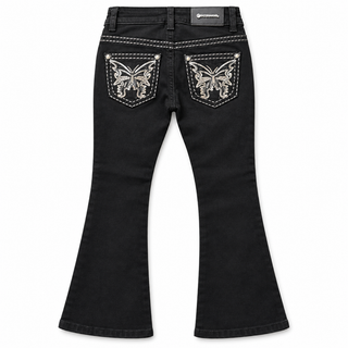Centenario girls black premium modern slim bootcut western jeans with embellished sequins back pockets and sequin-style details