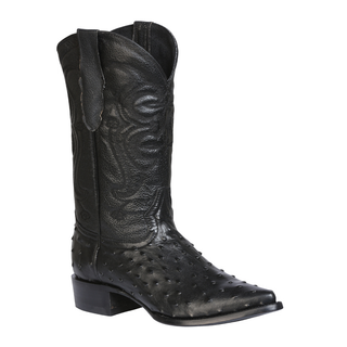 cowboy boot with exotic ostrich texture, pointed toe, and intricate shaft stitching – luxury western boot handcrafted from genuine leather.