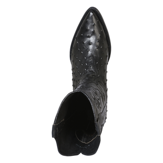 cowboy boot with exotic ostrich texture, pointed toe, and intricate shaft stitching – luxury western boot handcrafted from genuine leather.