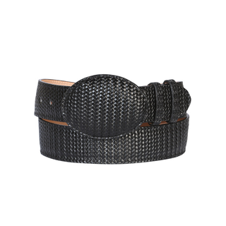 El General Men’s Western Belt - Black Woven Embossed Leather