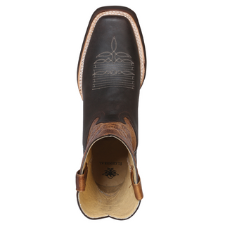Brown leather boot with stitching detail 