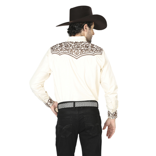 El General men’s cream Western shirt with bronze embroidered yoke back view