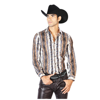 “El General Men’s Bronze Metallic Paisley Western Button Down Shirt – front view