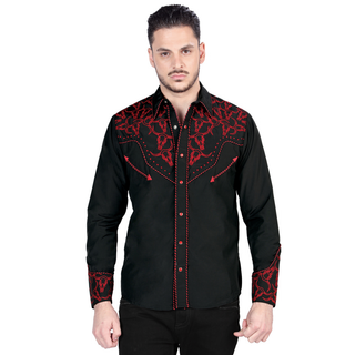 El General Men’s Black & Red Embroidered Charro Western Shirt