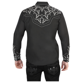 El General Men’s black and white Embroidered Charro Western Shirt