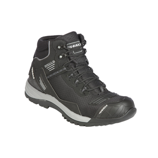 Black work boot with visible brand logo 