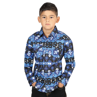 El General long-sleeve Western shirt with Aztec print pattern.