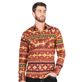 El Generals Aztec Print shirt in Brick color