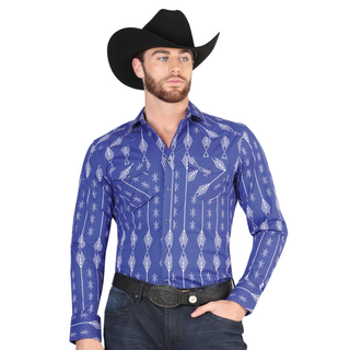 El Generals Aztec Print shirt in Blue and White color