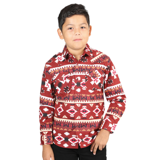 El General long-sleeve Western shirt with Aztec print pattern.