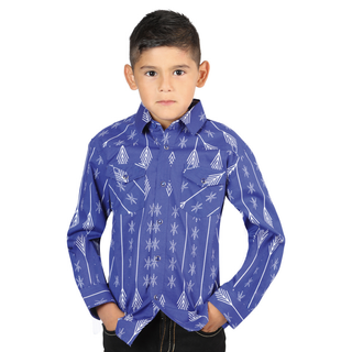 Kids' El General Button Down Shirt in Blue and White
