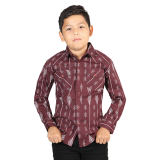 El General kid’s burgundy Western long sleeve shirt with arrow print – front view