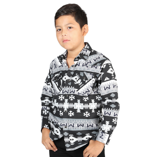 El General boys’ black and gray Aztec print western long sleeve shirt – front view