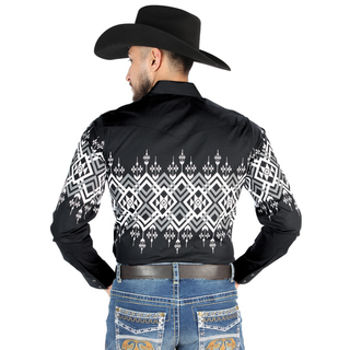 El General men’s black Aztec print Western shirt – back view