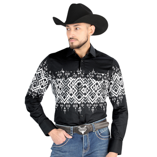 El General men’s black Aztec print Western shirt – front view