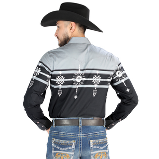 El General men’s black & grey Aztec print Western shirt – back view 