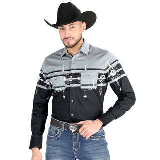 El General men’s black & grey Aztec print Western shirt – front view