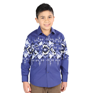 Front view of boys El General Southwestern Western shirt