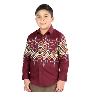 Front view of boys El General Southwestern Western shirt