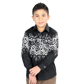 Front view of boys El General Southwestern Western shirt