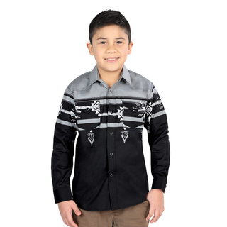 Front view of boys El General Southwestern Western shirt