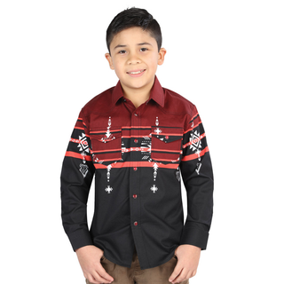 Front view of boys El General Southwestern Western shirt