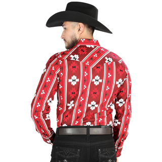El General men’s Red Aztec diamond print Western long sleeve shirt – back view