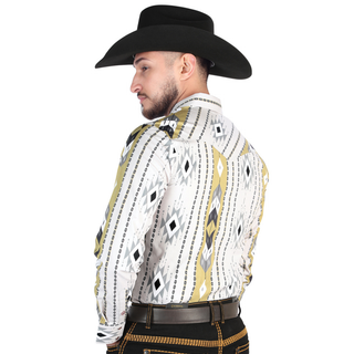 Back view of men’s Aztec print Western shirt by El General