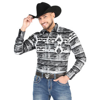 El General Men’s Black, white and Gray Western Shirt – front view button down style