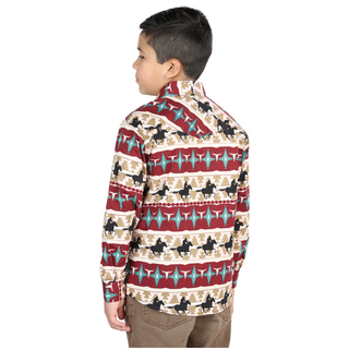 El General long-sleeve Western shirt with Aztec and horse print pattern.