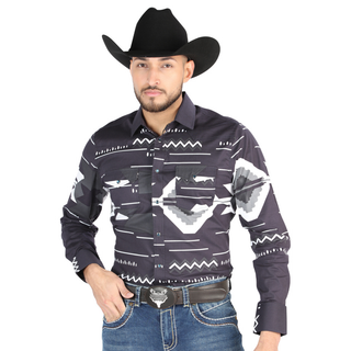 El General men’s black Aztec print Western shirt – front view