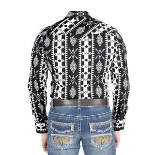 El General men’s Western shirt with black and white Aztec print – front view