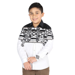 Front view of boys El General Southwestern Western shirt