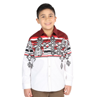 El General Kids White and Burgundy Aztec print shirt