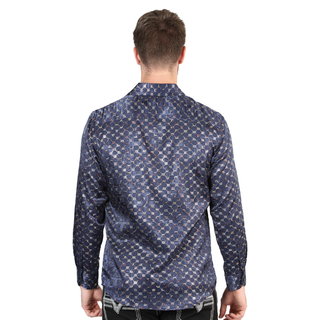 El General men’s metallic navy and gold geometric Western shirt – back view