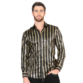 El General men’s metallic black and gold striped Western shirt – front view