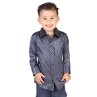 El General Boys’ Navy Blue and Gold Greek Key Long Sleeve Western Shirt