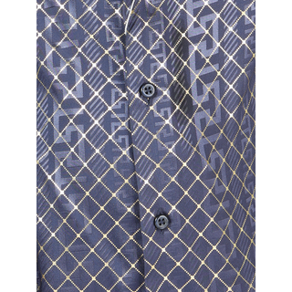 El General Boys’ Navy Blue and Gold Greek Key Long Sleeve Western Shirt- print view 