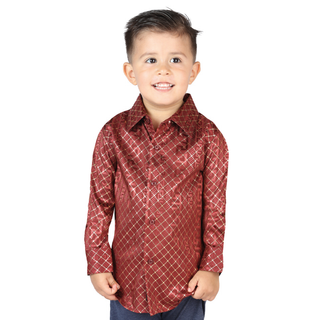 El General Boys’ Burgundy and Gold Greek Key Long Sleeve Western Shirt