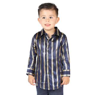 El General Boys’ Black and Gold Greek Key Long Sleeve Western Shirt