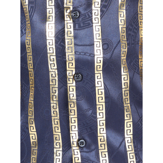 El General Boys’ Black and Gold Greek Key Long Sleeve Western Shirt- print view 