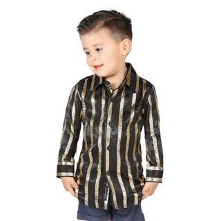 El General Boys’ Black and Gold Greek Key Long Sleeve Western Shirt –