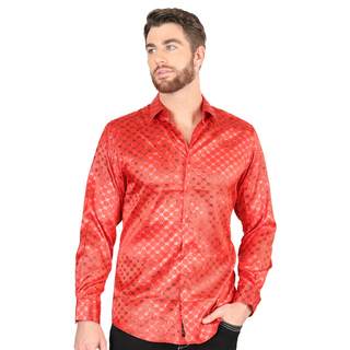El General men’s metallic red and silver and geometric Western shirt – front view